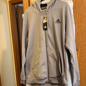 adidas Light Gray Full-Zip Hoodie with Hood